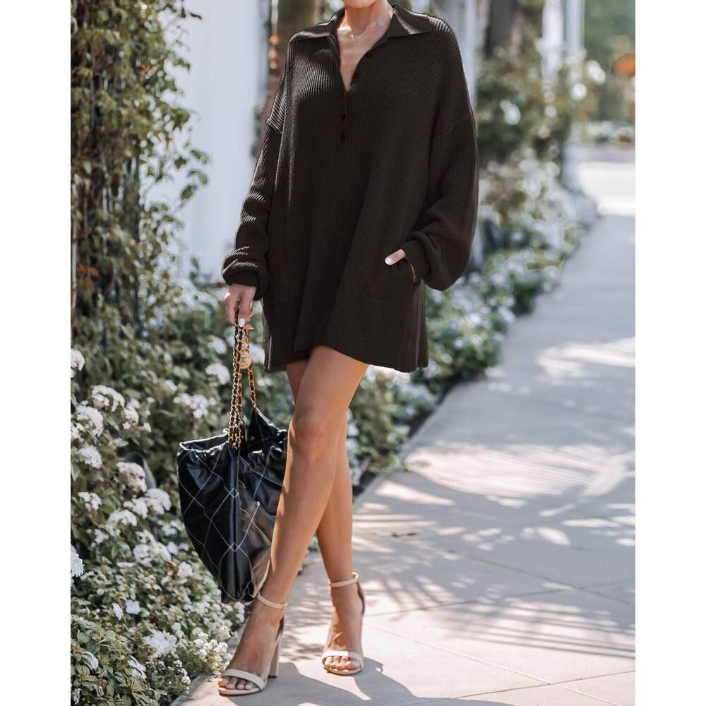 NEW LAVENDER J ribbed knit sweater dress in black